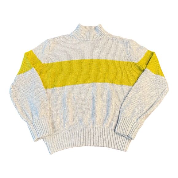 Aerie Oh So Soft Mock Neck Yellow Stripe Chunky Sweater Size XS NWT - Picture 3 of 11